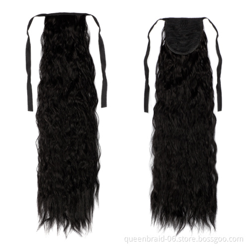 Long Straight Ponytail Hair Extension Tie Up Hair Piece Heat Resisting Fiber Synthetic Pony Tail Dark Brown Hairpiece